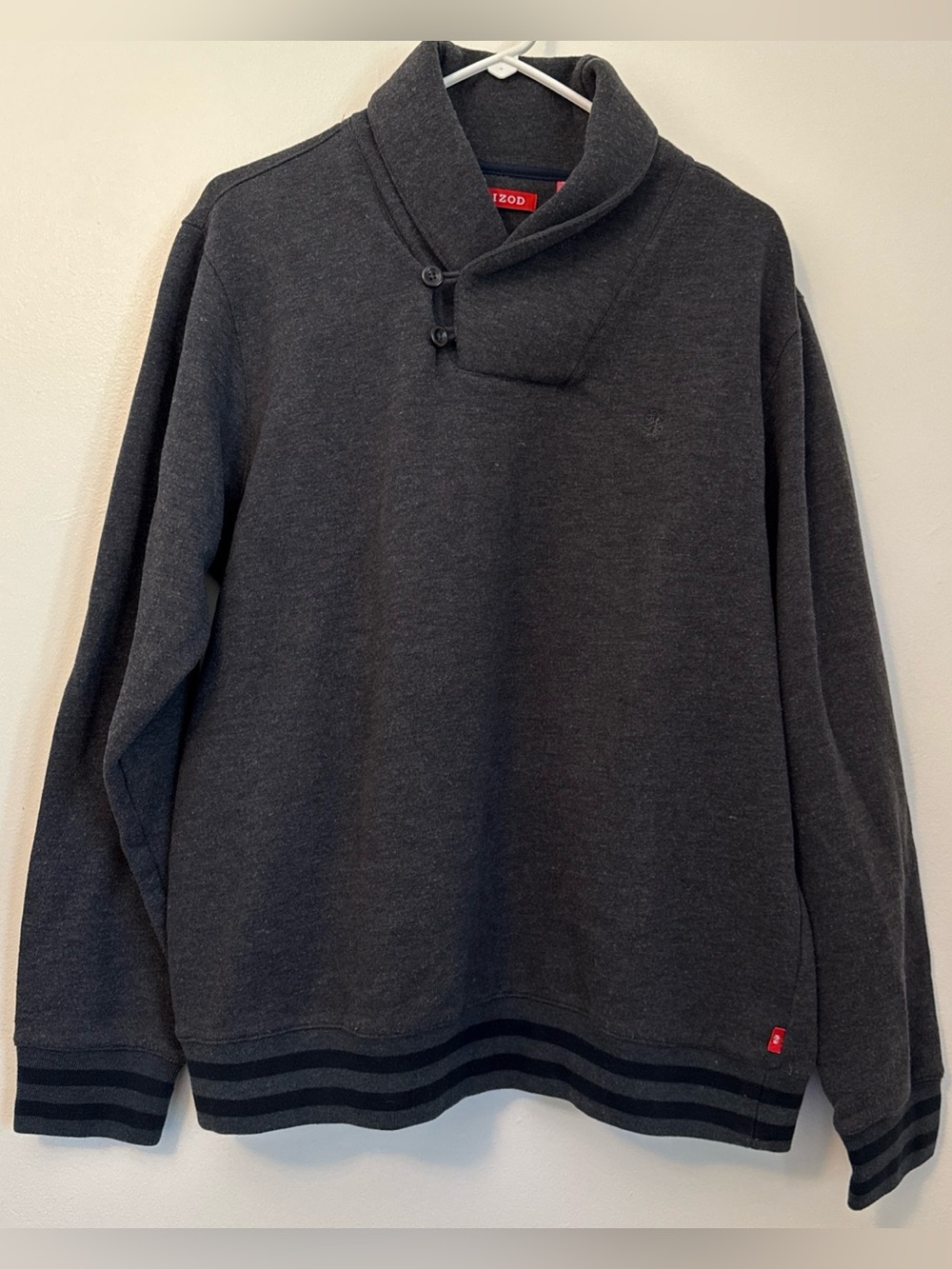 Izod Sweatshirt Shawl Collar Pullover Preppy Dad Classic Charcoal Gray Men's L